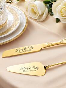Customized Text Logo Wedding Cake Knife And Server Set, Mr. And Mrs. Gift Set, For Wedding, Engagement, Birthday, Anniversary, Graduation, Bachelor Party, Wedding Souvenir, Thanksgiving, Christmas Gift - Multicolor - View 6