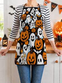 1pc 55*68cm Halloween Themed Printed Fashion Apron, Unisex Adult Chef Cooking Workwear, Suitable For Kitchen Cooking And Painting, Adjustable Waistband, Suitable For Kitchen Cooking, Gardening, Halloween And Christmas Costumes, Pumpkin Picking Outfit - Multicolor - View 8