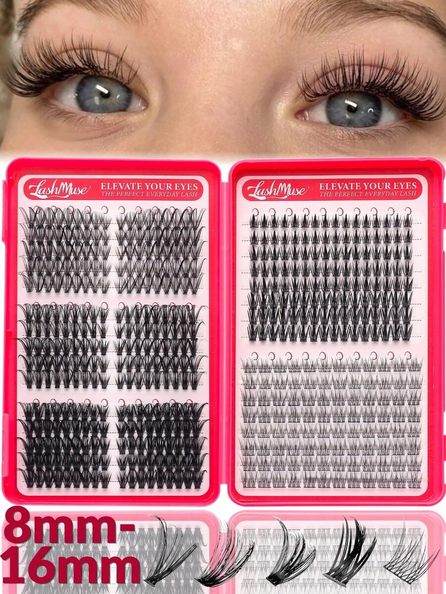 Limete Eyelash 494PCS Eyelash Cluster Set, Large Capacity D-Curl Lash Book, 30D+40D+60D Mixed Density Design, 8-16MM Wispy Lash Clusters For Natural Fluffy 3D Layered Eye Makeup, Suitable For Cosplay, Wedding, Photography, Party, Festival, Travel And Daily Beauty Use