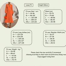 Women's Elegant Comfortable Long Sleeve V-Neck Solid Color Chiffon Pleated Ruffle Dress - Coral Orange - View 9