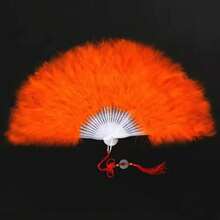 1pc 20s Vintage Folding Feather Fan, Suitable For Costumes, Dance Performances, Tea Parties, Weddings, And Decorations - Multicolor - View 5
