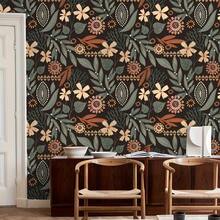 1pc Black Background Deep Green Floral Plant Wallpaper, 17.7" X 118/196", Removable Wallpaper, Living Room, Bedroom Wall And Furniture Renovation Sticker, Autumn Atmosphere Wall Decor, Back To School Decoration, Contact Paper - Home Wallpaper - View 2