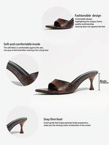 Women's Autumn High Heel Mule Shoes, Brown Snake Print Pointed Toe Sandals, Cup Heel & Stiletto Heel, Nightclub & Vacation Outfit, Valentine's Day Gift For Her - Brown - View 9