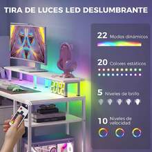 HOMCOM Mesa de Escritorio Mesa de Ordenador con Luces LED Estantes Cajones Tomas de Corriente Puertos USB y Soporte para Monitor para Oficina Estudio 155,5x48x88,5 cm Blanco - Enchufe EU Tipo C(220-240V) - Ver 3