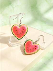 1 Pair Flat Bohemian Vacation Style Cute Watermelon Shaped Heart Acrylic Pendant Earrings - Multicolor - View 3