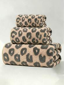1pc/3pcs Luxury Leopard Print Jacquard Towel Set, Coral Fleece Fabric, Super Soft, High Absorbency, No Shedding, Quick Dry Hair Towel Hand Towel, Ideal For Bold Home Decor And Spa Environment - Coffee - View 8