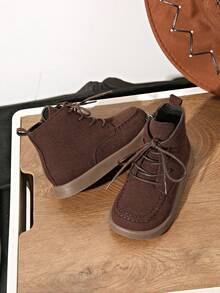 1 Pair Flat Children's Ankle Boots, Lace-Up Kids Boots, Brown Yellow, New Autumn/Winter Ankle Boots, PU Leather Children's Boots, Fashionable Outdoor Kids Shoes, Children's Boots, Boys' Shoes, Girls' Ankle Boots - Brown - View 5