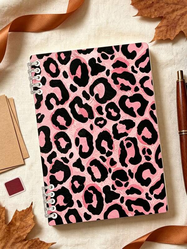 Campus Style Classic Pink Leopard Print Notebook, Autumn Exclusive Cover Student Writing Office Record Diary - Classic Leopard Print Notebook, Ideal Choice For Back To School Supplies, Learning Supplies - Perfect Gift For Students - Exquisite Storage And Planning Notebook, Decorated With Polka Dot Theme - Very Suitable For Daily Use And Organization, Halloween, Christmas Gifts, University Essentials, Back To School Supplies