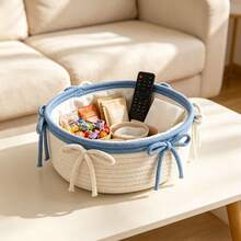 1pc/3pcs Woven Storage Basket, Cute Desktop Storage Basket With Bowknot Decoration, Perfect For Desktop Decor, Holiday Decoration And Organization. Suitable For Entryway, Bedroom, Bathroom, Room Storage And Living Room Clutter Storage - Multicolor - View 10