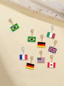 TEAMER 1pc/Pack Colorful National Flag Pattern Square Pendant Commemorative Gift Handmade DIY Accessory Can Be Used As Keychain, Bag Charm, Jewelry Accessory - Fashion Series - View 2