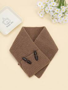 Button Knit Scarf Neck Warmer For Boy, Winter Pullover Neck Gaiter, Fake Collar, Korean Style Knotted Versatile Cross-Knit Scarf - A - View 5