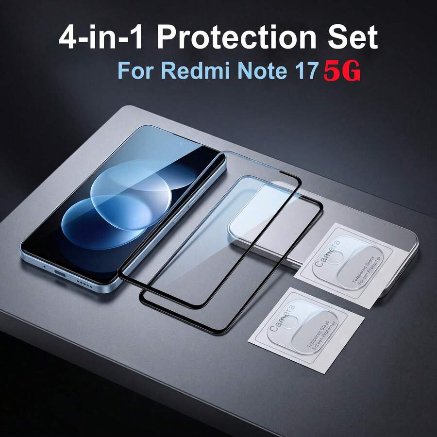 4 قطع واقي شاشة ل- Redmi Note 17/Note 15 Pro 5G/Note 15 5G/Note 15 Pro+ 5G/Note 15 4G/Note 15 Pro 4G/Note 15 Pro+ 4G/ A7 Pro/Note 14 Pro 5G/Note 14 Pro 4G/Note 14 Pro+/Note 13 Pro+/ 14C/15/15C/A5/Note 14 4G/Note 14 5G، واقي عدسة، حماية الجهاز، تصميم عصري، ملاءمة مثالية، زجاج متين، فيلم واقي عالي الجودة، واقي شاشة الهاتف، واقي شاشة من الزجاج المقوى