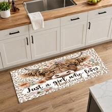 1pc Highland Cow Floral Leopard Print Table Mat, Rustic Country Style Rectangular Kitchen Countertop Protector, Brown Cow Head & Text Print Design, Easy To Clean Decorative Mat, Suitable For Kitchen, Dining Table, Coffee Station And Daily Home Decor - Multicolor - View 11