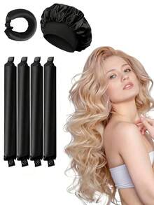 4/1pc Brown Heatless Curling Rod, Slouchy Curling Device, Silk Hair Rollers, Sleep Elastic Headband, Long Hair Soft Curling Tool, Home Manual Styling Accessory, Sleep Curling Magic, Valentine's Day, Qixi Festival, Suitable For Women - Multicolor - View 5