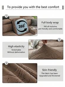 1pc Fleece Solid Color Sofa Cover, Elastic Stretch Wrap, Comfortable Minimalist INS Style, Pet-Friendly Anti-Slip Anti-Dirt, Machine Washable, All-Season Universal Sofa Cover For Living Room, Bedroom, Study, Suitable For L-Shaped 1/2/3/4 Seater Sofa - Khaki - View 8