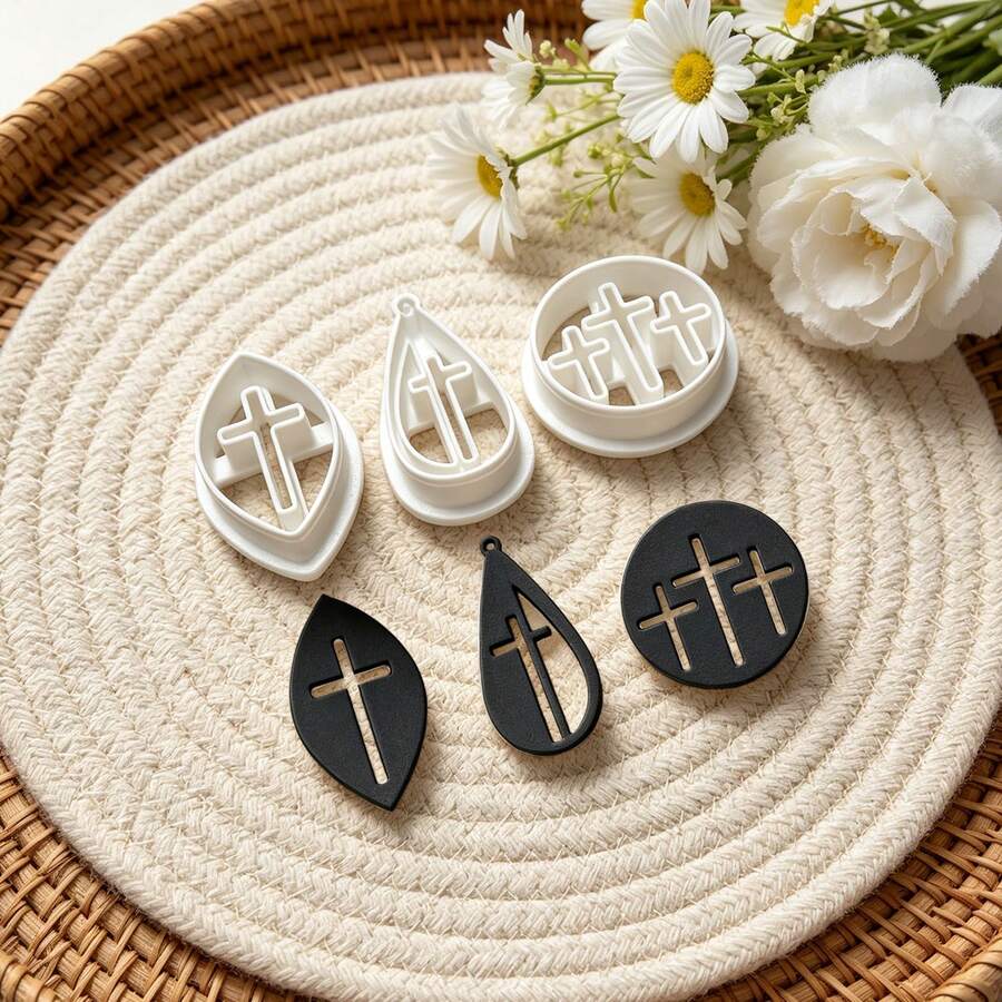 3Pcs Boho Hollow Cross Clay Cutting Molds Religious Symbol Polymer Clay Tools For DIY Handmade Earrings Charms Jewelry Crafts