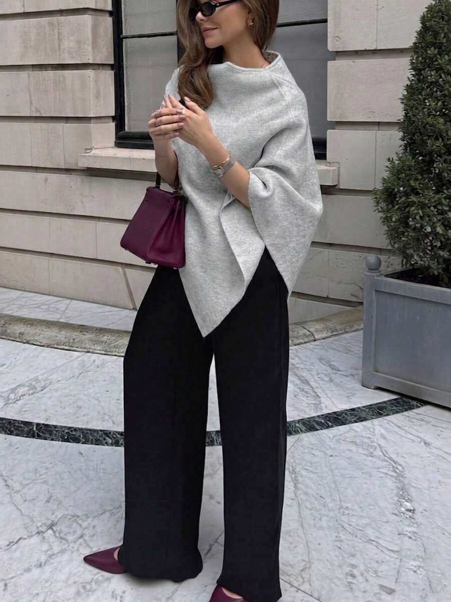 Fashion Solid Color Ribbed Shawl, Casual Autumn/Winter - Light Gray - View 1