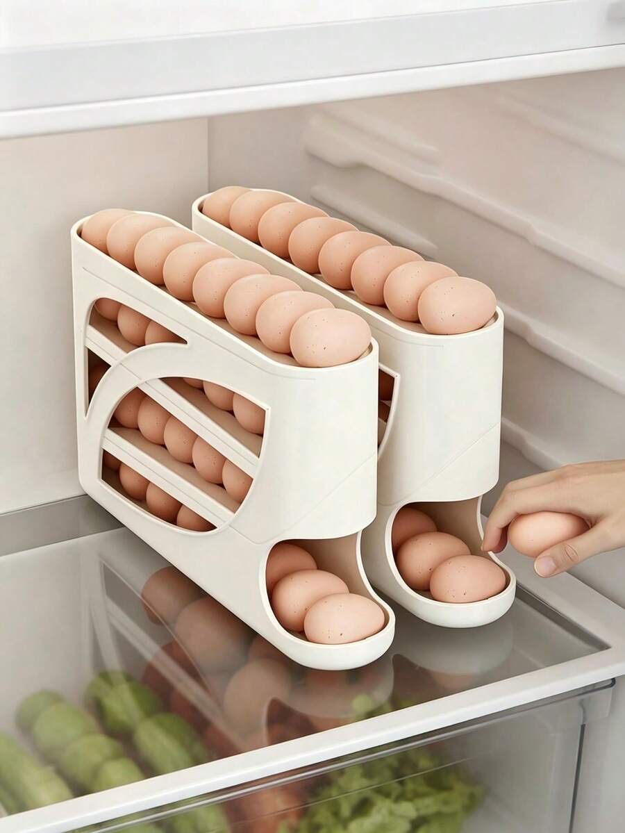 Kitchen Egg Storage Box, Refrigerator Side Door Organizer, 3-Tier Egg Holder, Food Storage Container - Multicolor - View 1