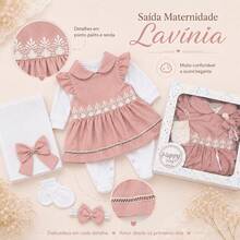 Saida de Maternidade Lavínia Com Caixa Para Bebê Menina 05 peças Roupas de Bebê - Nude - Visão 7
