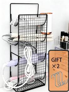 No-Drill Wall-Mounted Hair Tool Storage Rack, Bathroom Cabinet Door Hair Dryer & Curling Iron Holder, Iron Hair Styling Tool Wall Organizer - Multicolor - View 2