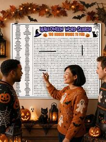 Extra Large Halloween Word Search Game Poster - Halloween Word Search, Party Word Search, Extra Large Interactive Puzzle, Featuring Bat, Spider Web, Ghost Cat Patterns, Easy And Fun Halloween Party Activity Game, Interesting Family Activity, Simple And Fun Party Game - Multicolor - View 3