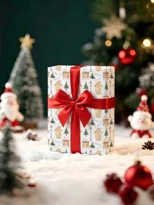 1 Roll Of Christmas Gift Wrapping Paper Featuring A "Snow-Capped Pine Cabin" Pattern;Perfect For Christmas Gift Wrapping,Holiday Party Decor,Home Festive Decoration,DIY Craft,Festive Favour Wrapping Dimensions: 43 Cm X 300 Cm. - A - View 6