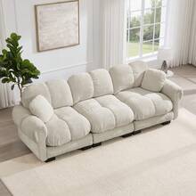 Sofa Khaki 3 Seat Made Of Chenille For Living Room And Lounge - 卡其色 3 人座 - 查看 3