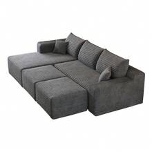 Sofa Grey Made Of Fabric For Living Room And Lounge - 深灰色 5 座 - 查看 11
