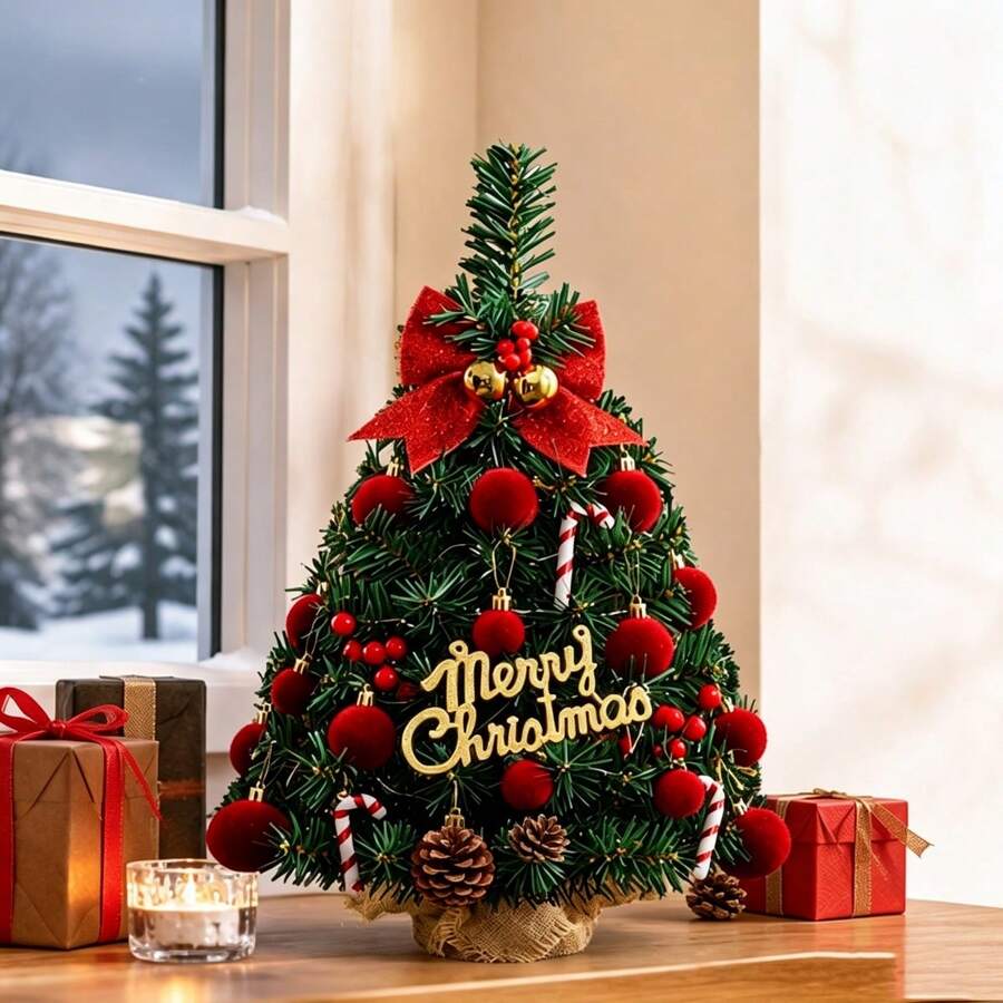 Desktop Christmas Tree, Mini Holiday Desk Ornament Home Decor Party Favor - Green - View 1
