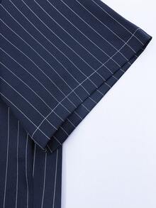 Men's Blue Casual Outdoor Minimalist Striped Shirt And Shorts Fashion Set - Black - View 4