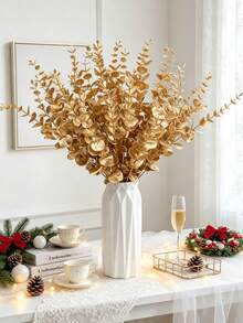 10/50/800pcs 14.96 Inch Artificial Eucalyptus Stems, Eucalyptus Branches, Wedding Bouquet, Home Decor, Christmas Home Decor, Living Room Bedroom Decor, Holiday Birthday Party Accessories, Christmas Decorations - Gold - View 2