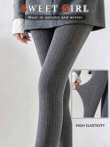 110g Vintage 3D Cable Knit Vertical Ribbed Tights, Autumn Women's Sweet Style Slimming High Elasticity Non-Snagging Versatile Leggings - Multicolor - View 9