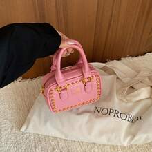 Bolso de mano mini Boston con remaches del Día Nacional, bolso pequeño cruzado con cadena, estilo vintage con letras en relieve, diseño exclusivo y exquisito - Rosa - Ver 9