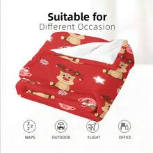 Red Cartoon Rudolph Reindeer Flannel Blanket, Cute Red Nose Moose Hot Cocoa Cup Star Snowflake Print Soft Throw Blanket, Christmas Sofa Bed Decor Blanket, Holiday Home Gift - Multicolor - View 7