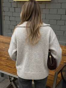 SEREN Sweater Kerah Setengah Resleting Musim Gugur/Dingin Terbaru, Atasan Abu-abu Muda dengan Potongan Longgar, Cocok untuk Perjalanan Sehari-hari, Jalan-jalan, dan Acara Lainnya - Light Grey - View 4