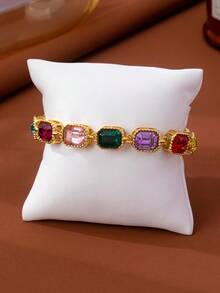 1pc European And American Fashion New Luxury Niche Colorful Gemstone Design Versatile Exquisite Elegant Bracelet - Multicolor - View 5