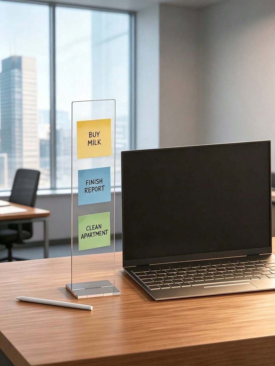 Clear Acrylic Memo Board And Memo Information Board Holder, Computer Screen Memo Clip Board, Message Board, Office Desk Decor - Upgraded Version - View 1