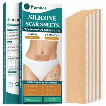 Láminas de silicona para cicatrices, Cinta de silicona para cicatrices (5.7" X 1.57" 10 Piezas), Láminas de silicona para cicatrices quirúrgicas, Eliminación de bultos queloides, Eliminación de estrías, Cesárea, Quemaduras, etc.