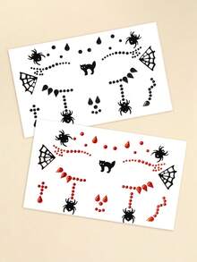 2 miếng dán đá rhinestone Halloween đen + đỏ lớn & nhỏ hình tròn & hình giọt nước với nhện, mèo, mạng nhện, trang trí mặt 3D cho trang điểm Halloween, tiệc, vũ hội, trang trí mặt & cơ thể - Nhiều màu - Xem 8