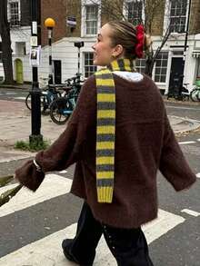 1pc Fashion Y2K Harajuku Hot Girl Striped Pattern Slim Long Scarf Dark Rock Punk Style Suitable For Daily Autumn/Winter Matching - Yellow - View 2