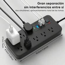 Multicontacto Usb Extension Electrica 8 Tomas 4 Puertos Usb Tipo C Multi Contacto Extensiones Electricas Cable 2m Con Proteccion Contra Sobrecarga Para Hogar Oficina Escritorio Negro - Negro - Ver 2