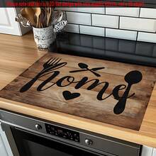(Hot !!) 1pc Vintage Wooden Board Pattern, 2D Printed Flat Stove Mat, Rubber Non-Slip Heat-Resistant Stove Cover Pad, Suitable For Induction Cooktop, Glass Stove, Multi-Function Scratch-Resistant Mat, Best Choice For Oven, Washing Machine, Dryer, Kitchen Decor. - Multicolor - View 8
