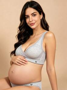 Hart & Haze 1pc Maternity Bra Blue Lace Cross Trim Seamless Nursing Bra, Cool Light Blue - Blue - View 3