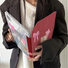 1件 紅色與粉色條紋蝴蝶結復古郵票 3+Y 折疊多角度磁吸支架平板保護殼，附筆槽與自動休眠/喚醒，相容 iPad PRO/AIR、Pad 5/6/21、Pad、MatePad、Honor Pad - 彩色 - 查看 3