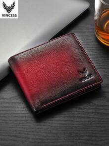VINCESS Vintage Style Men's Wallet - Genuine Leather Material RFID Blocking Ultra-Thin Design - Fashionable Color Matching, Men's Card Holder Coin Pouch Coin Purse Multi-Function Wallet, Suitable For Daily Use And Holiday Gifts - Red - View 1
