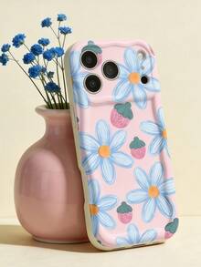 Cream Dopamine Wave Ruffle Soft TPU Texture, Ins Fresh Girl Daisy Strawberry Phone Case, Glossy Wave Frame Sweet Energetic Phone Shell Compatible With Galaxy S21 S22 S23 S24 S25 S26/Honor/ And Other Models - White - View 5