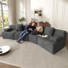 Sofa Grey Made Of Corduroy For Living Room - 深灰色 4 人座 - 查看 2