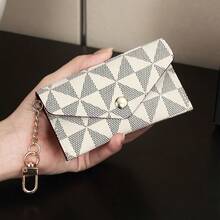 1pc Watercolor Floral Print With Metal Chain Decoration PU Leather Multi-Slot Card Holder Snap Closure Fresh Artistic Style Card Wallet - Multicolor - View 9