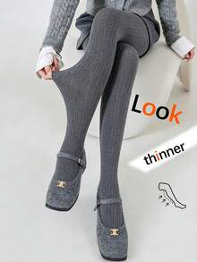 110g Vintage 3D Cable Knit Vertical Ribbed Tights, Autumn Women's Sweet Style Slimming High Elasticity Non-Snagging Versatile Leggings - Multicolor - View 6