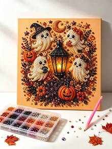 1Pc Halloween Pearl Painting Kit - Creative Ghost-Themed Craft, Frameless, Ideal For Adult Hobbyists, Home Decor, And Holiday Gifts - Multicolor - View 2